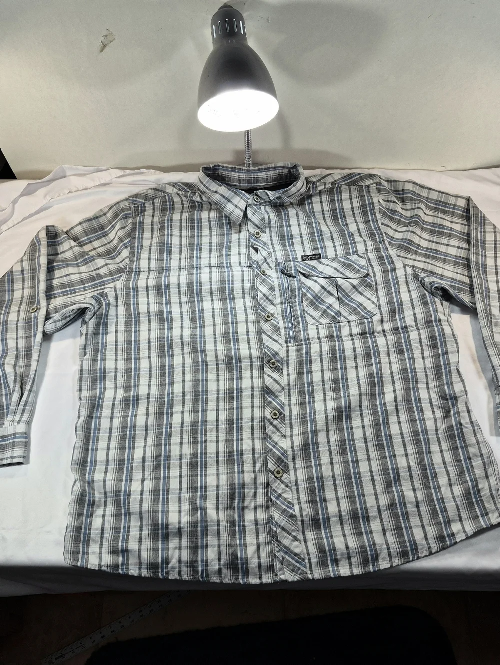 Wrangler Outdoor Series Mens XXL Blue Gray Plaid Utility Shirt Workwear Utility - Picture 4 of 10